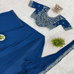 Embroidered Chinon Ready-to-Wear Drape Saree with Stitched Blouse