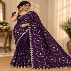Chinnon Silk Jaal Work Cutwork Saree
