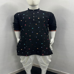 Men’s Navratri Embroidered Flex Cotton Kurta Dhoti Set with Mirror Work