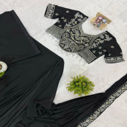 Embroidered Chinon Ready-to-Wear Drape Saree with Stitched Blouse
