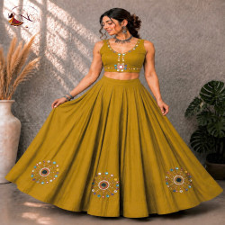 Women's Roman Silk Mirror Work Lehenga Choli
