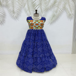Royal Blue Bandhej Mirror Work Navratri Gown