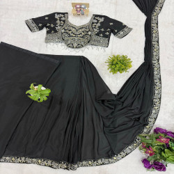 Embroidered Chinon Ready-to-Wear Drape Saree with Stitched Blouse