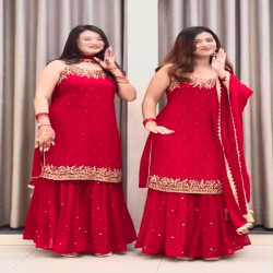 Embroidered Faux Georgette Palazzo 3-Piece Set