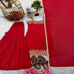 Embroidered Faux Georgette Palazzo 3-Piece Set