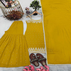 Embroidered Faux Georgette Palazzo 3-Piece Set