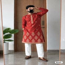 Regal Royal Silk Embroidered Kurta Pyjama Set for Men