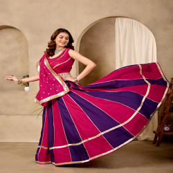 Flared Cotton Lehenga Choli Set with Mirror Lace Work