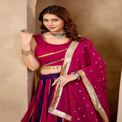 Flared Cotton Lehenga Choli Set with Mirror Lace Work