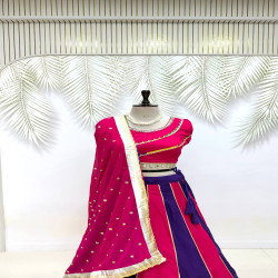 Flared Cotton Lehenga Choli Set with Mirror Lace Work