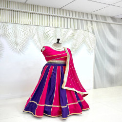 Flared Cotton Lehenga Choli Set with Mirror Lace Work