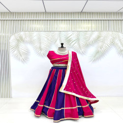 Flared Cotton Lehenga Choli Set with Mirror Lace Work