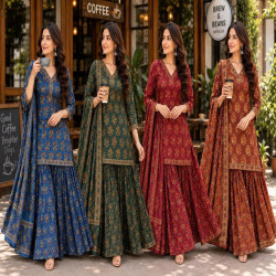 Premium Ajrakh Cotton Kali Sharara 3-Piece Set