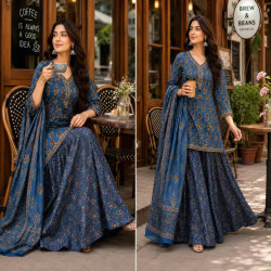 Premium Ajrakh Cotton Kali Sharara 3-Piece Set