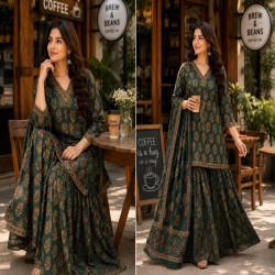 Premium Ajrakh Cotton Kali Sharara 3-Piece Set