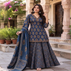 Premium Ajrakh Cotton Kali Sharara 3-Piece Set