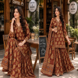 Premium Ajrakh Cotton Kali Sharara 3-Piece Set