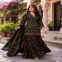 Premium Ajrakh Cotton Kali Sharara 3-Piece Set