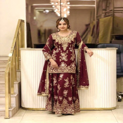 Premium Embroidered Faux Georgette Palazzo 3-Piece Set
