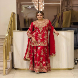 Premium Embroidered Faux Georgette Palazzo 3-Piece Set