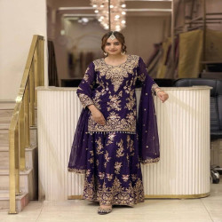 Premium Embroidered Faux Georgette Palazzo 3-Piece Set
