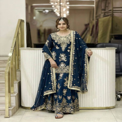 Premium Embroidered Faux Georgette Palazzo 3-Piece Set