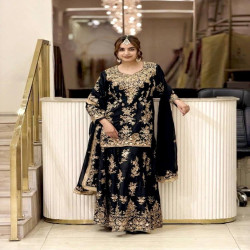 Premium Embroidered Faux Georgette Palazzo 3-Piece Set