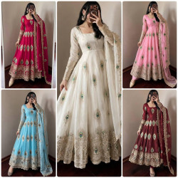 Premium Peacock Embroidered Anarkali Gown 3-Piece Set