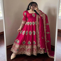 Premium Peacock Embroidered Anarkali Gown 3-Piece Set
