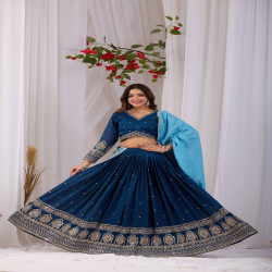Premium Vichitra Silk Embroidered Lehenga Choli Set
