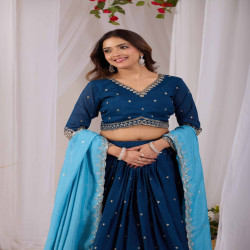 Premium Vichitra Silk Embroidered Lehenga Choli Set