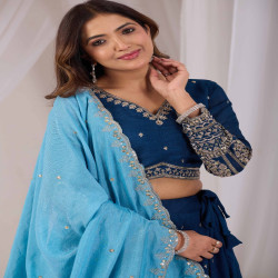 Premium Vichitra Silk Embroidered Lehenga Choli Set