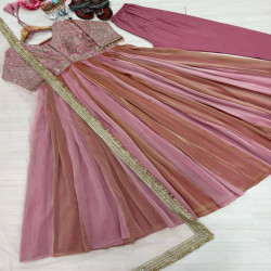 Premium Embroidered NC Moss Silk Anarkali Gown 3-Piece Set
