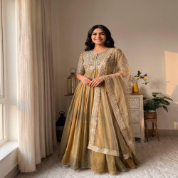 Premium Embroidered NC Moss Silk Anarkali Gown 3-Piece Set