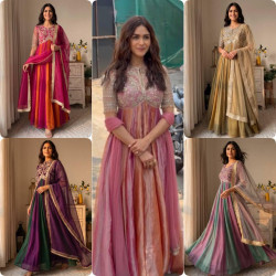 Premium Embroidered NC Moss Silk Anarkali Gown 3-Piece Set