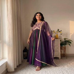 Premium Embroidered NC Moss Silk Anarkali Gown 3-Piece Set