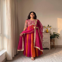 Premium Embroidered NC Moss Silk Anarkali Gown 3-Piece Set