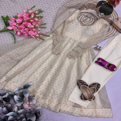 Pearl & Mirror Work Moss Butti Silk Gown Set with Dupatta & Pant