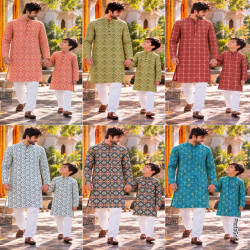 Father Son Twinning Cotton Printed Kurta Pyjama Set