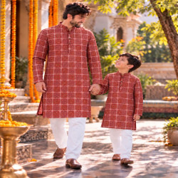Father Son Twinning Cotton Printed Kurta Pyjama Set