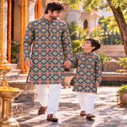Father Son Twinning Cotton Printed Kurta Pyjama Set