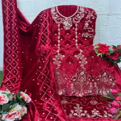 Premium Embroidered Velvet Pakistani Suit with Dupatta