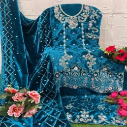 Premium Embroidered Velvet Pakistani Suit with Dupatta